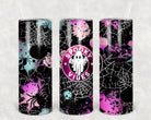 Spooky Vibes 20 oz skinny tumbler by Anchored Grace Boutique with Halloween-themed spooky design and stainless steel body.