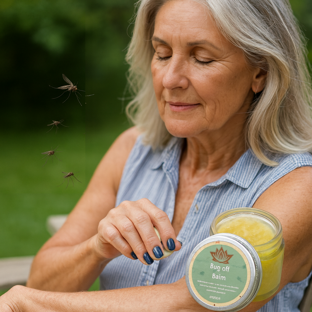 Ancient Health & Healings Bug Off Balm mosquito repellent in 2oz container, natural bug repellent balm for outdoor protection.