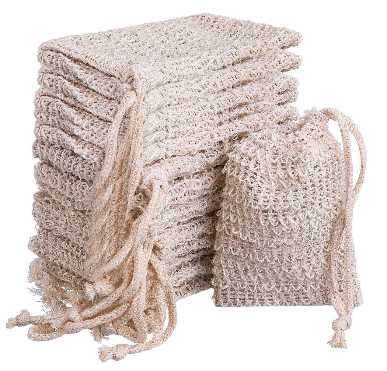 Ancient Health & Healings natural soap saver pouch with exfoliating texture for gentle skin cleansing and soap longevity.
