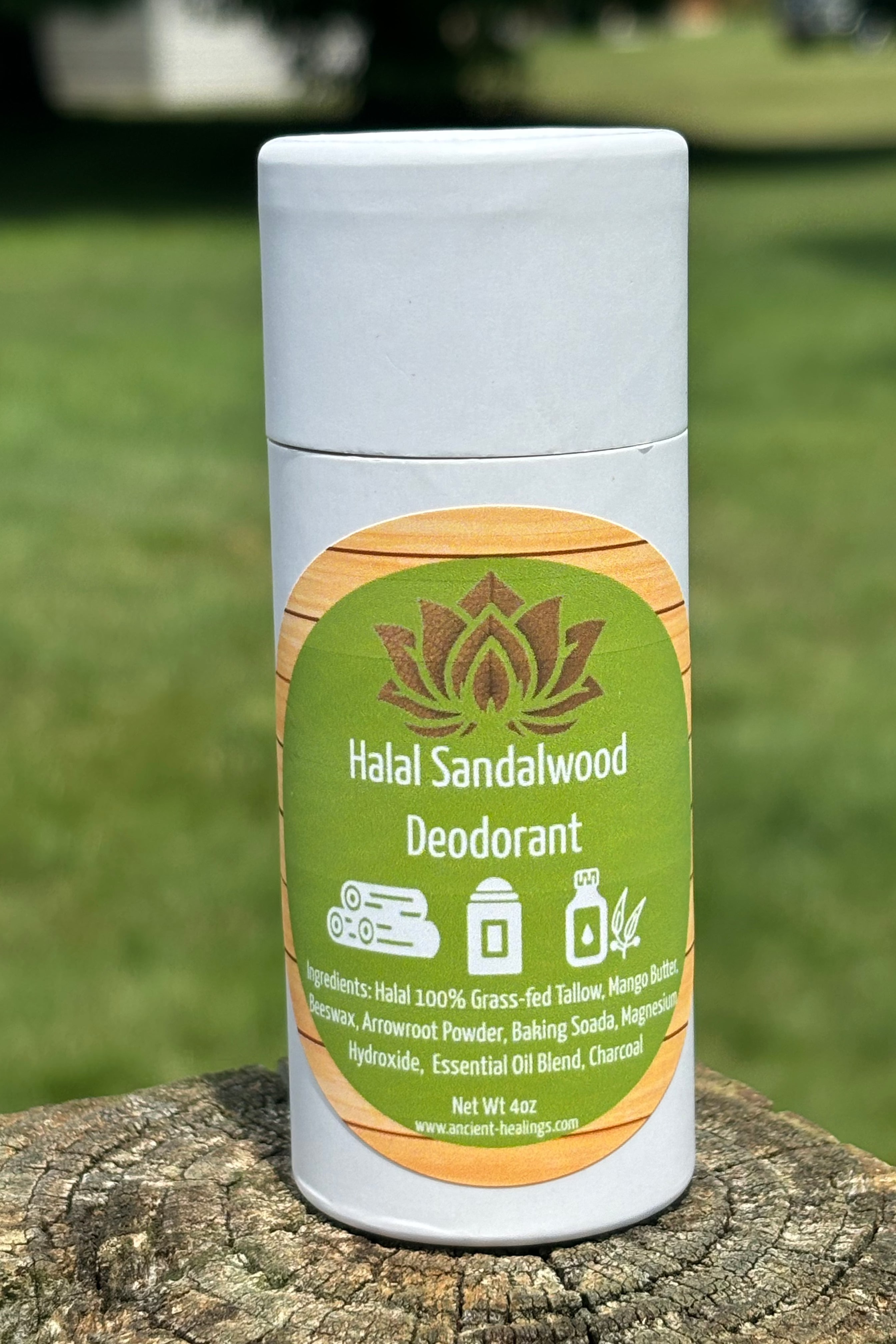 Ancient Health & Healings Halal All-Natural Tallow Deodorant in lavender fields scent, feminine and fresh natural deodorant stick.