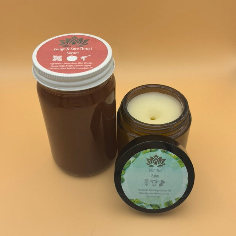 Ancient Health & Healings Winter Support Bundle with 2 oz skin care balm and serum for nourishing winter skin.
