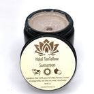 Ancient Health & Healings Halal TanTallow® Sunscreen in a 2oz container, gentle sun protection with natural ingredients.