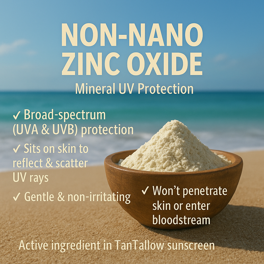 Ancient Health & Healings Halal TanTallow® Sunscreen in a 2oz container, showing the sunscreen tube with branding and product label.