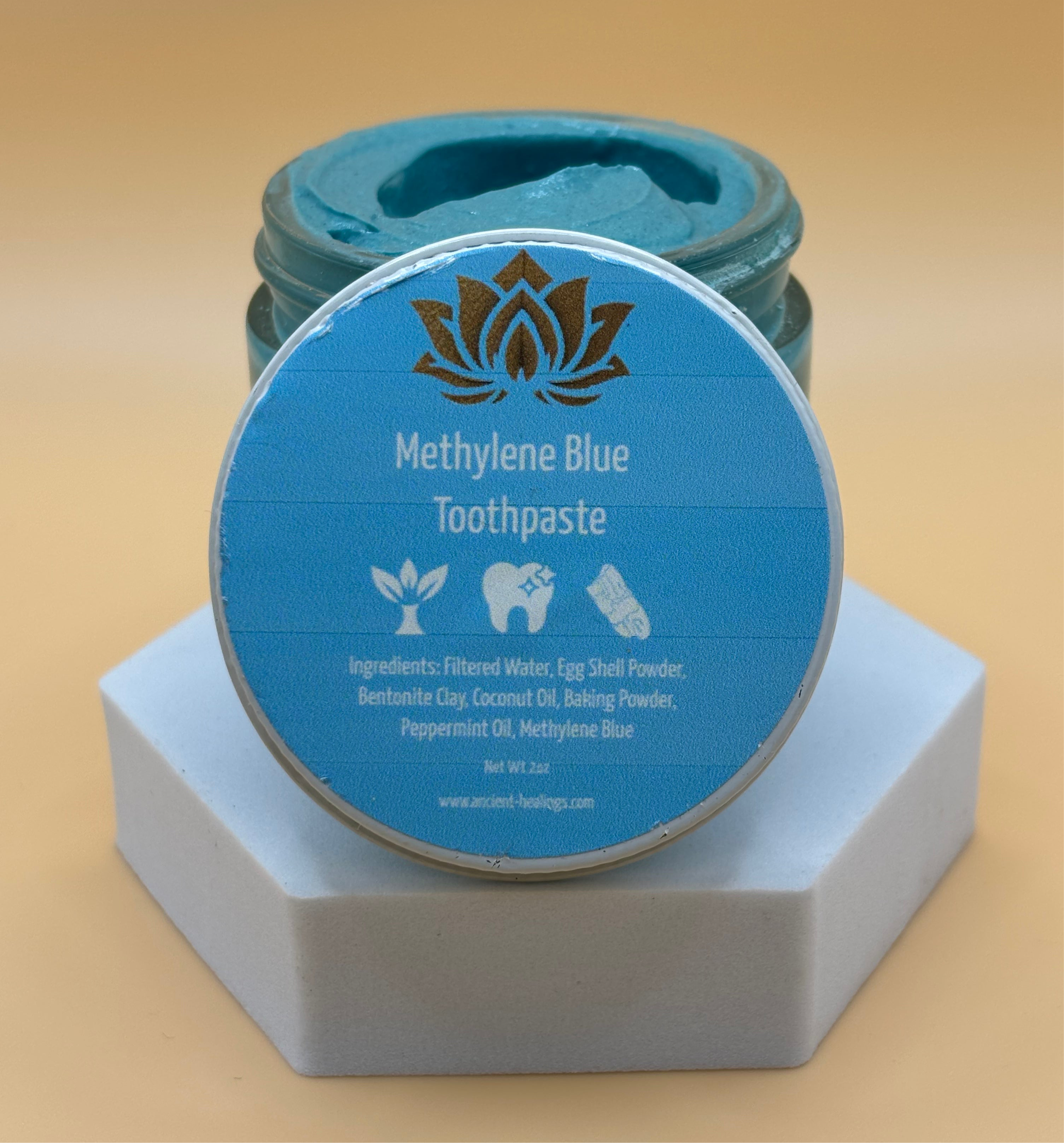 Ancient Health & Healings Methylene Blue Toothpaste in a tube, natural dental care product for oral health.