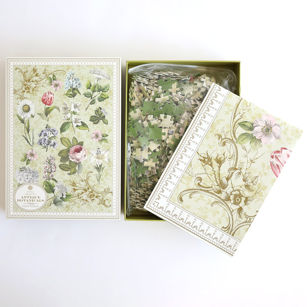 Antique Botanicals jigsaw puzzle by Anna Griffin Inc. featuring vintage botanical illustrations and intricate floral designs.