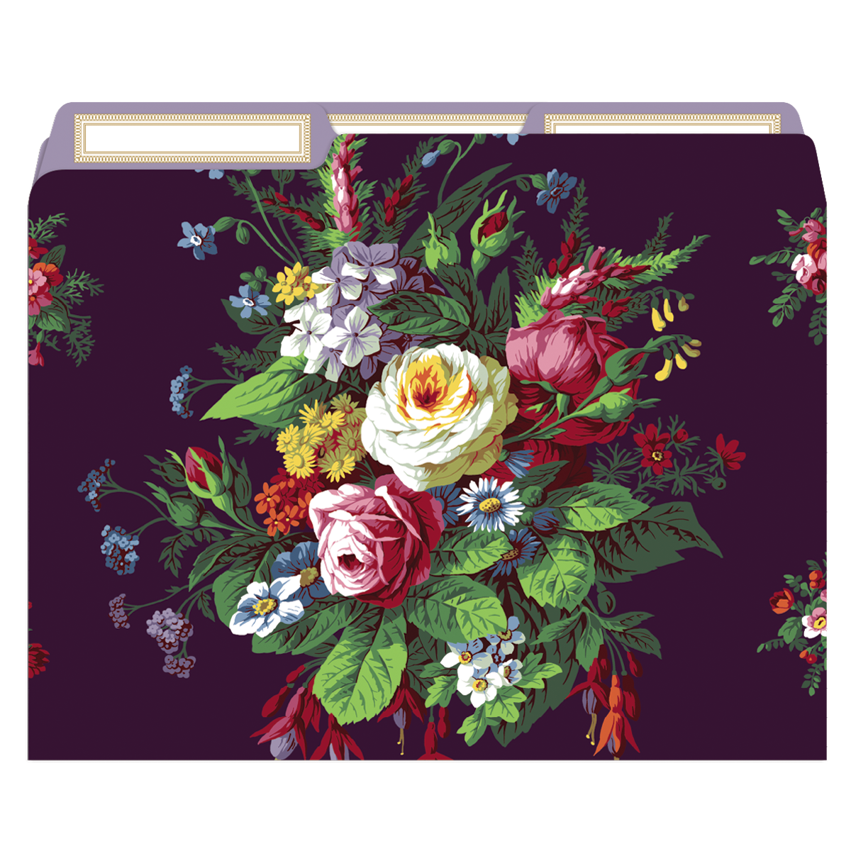 Astrid floral file folders by Anna Griffin Inc. showcasing colorful floral designs and labeled tabs for organizing documents.