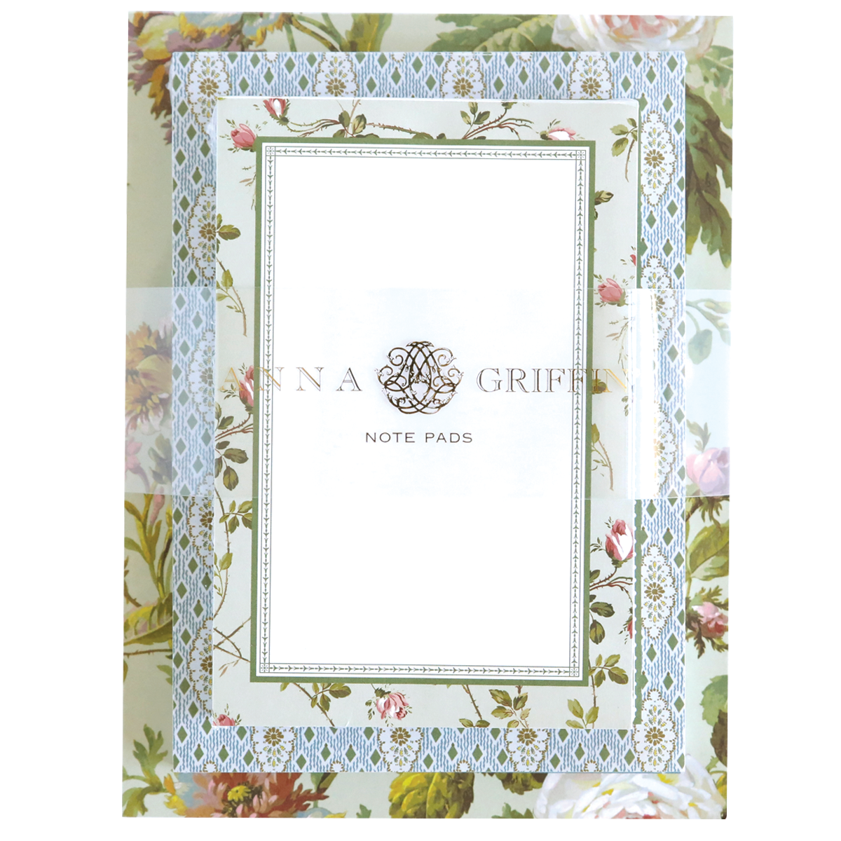 Anna Griffin Francesca note pad set with floral designs, includes multiple small patterned notepads on a white background.