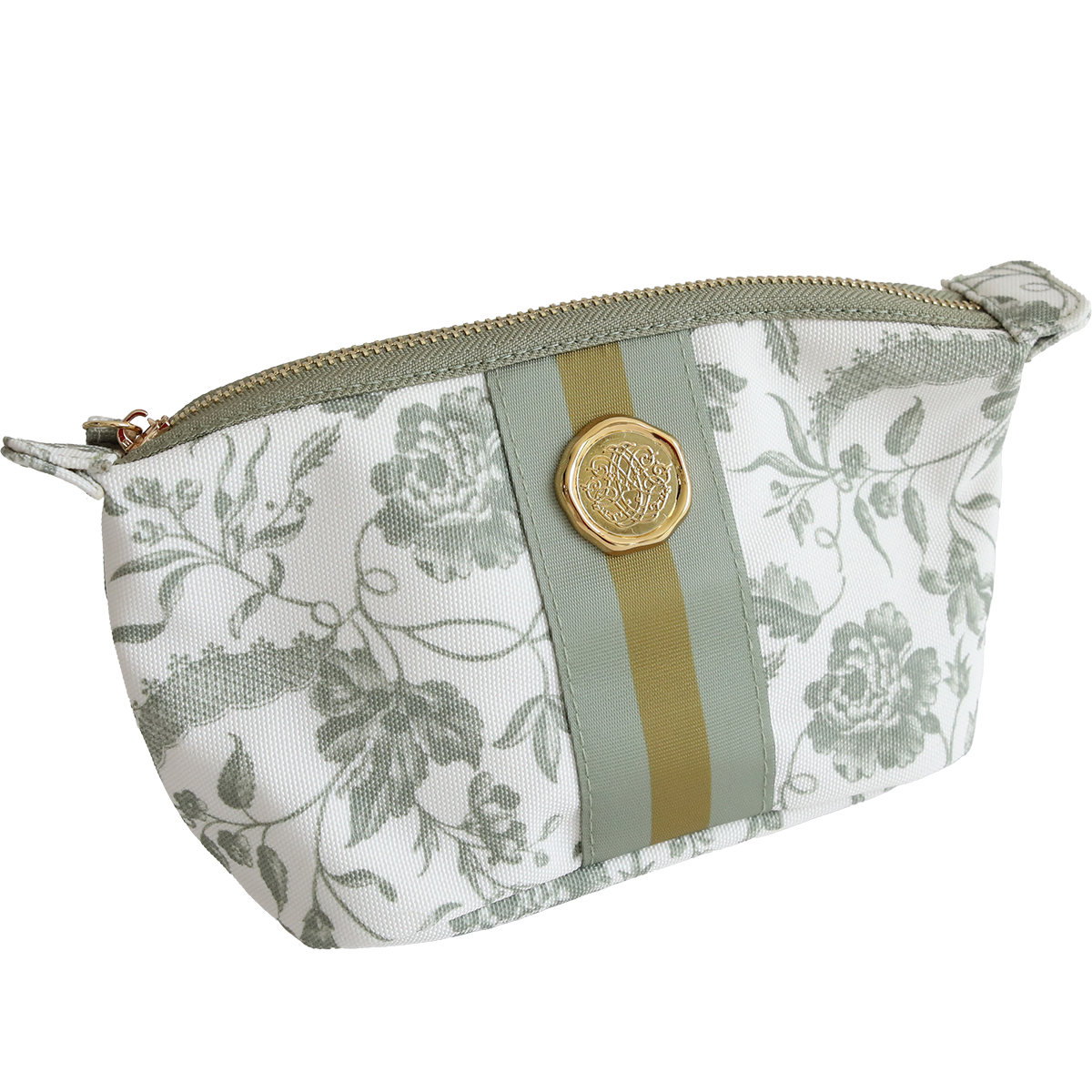 Small green climbing rose cosmetic bag by Anna Griffin Inc., featuring a floral design with a zippered closure.
