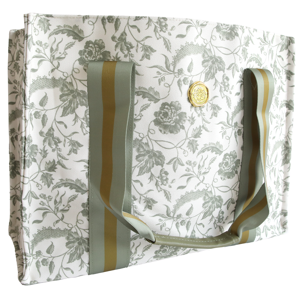 Green climbing rose tote bag by Anna Griffin Inc. featuring floral design and sturdy handles, ideal for everyday use.