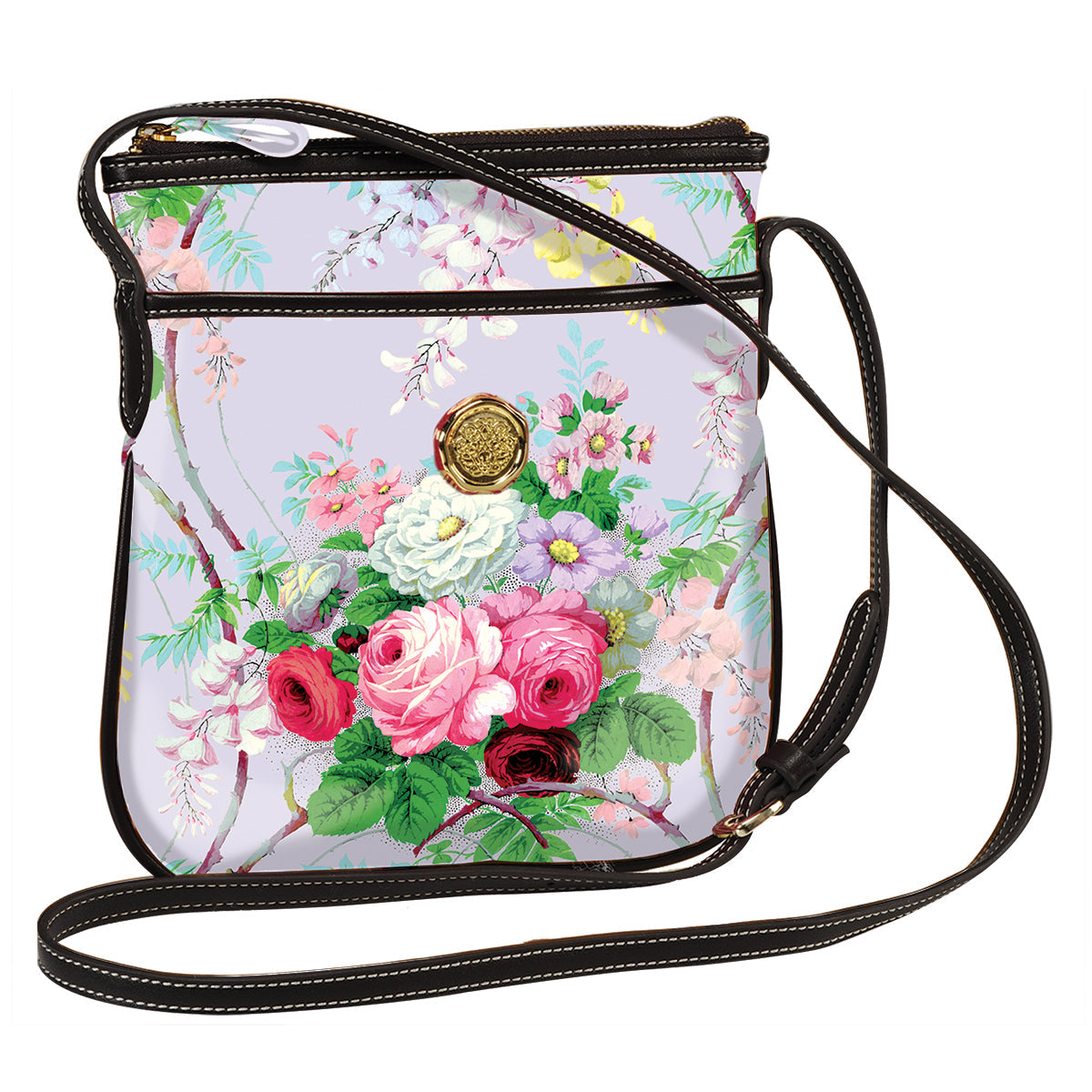 Anna Griffin Inc. Lillian Crossbody bag in cat pattern with adjustable strap and structured design.
