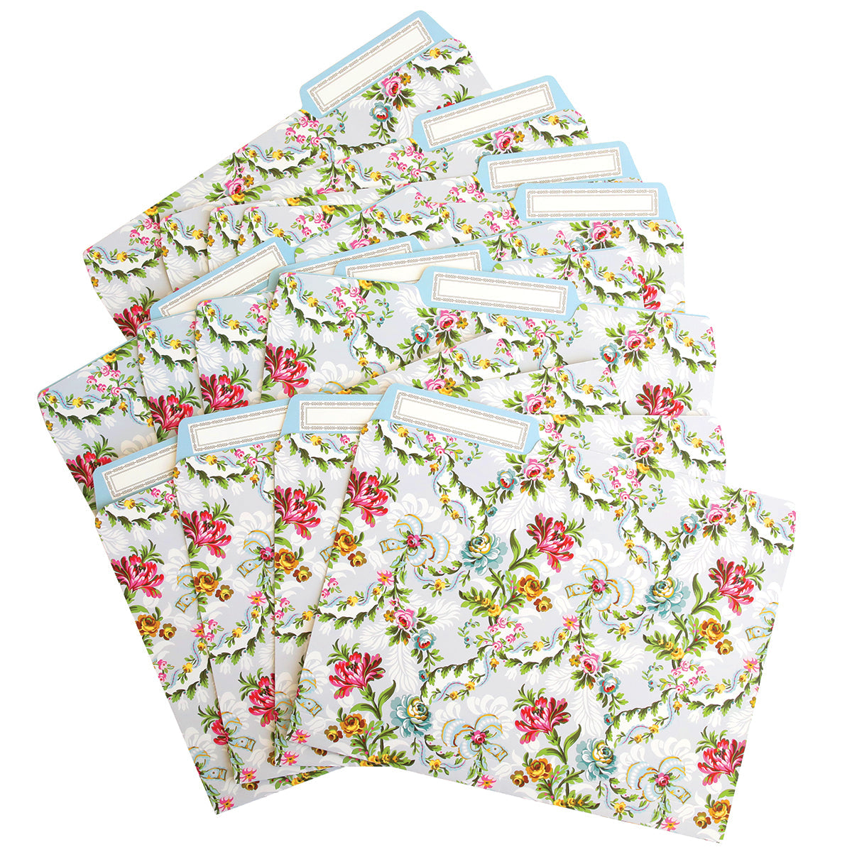 Anna Griffin Phoebe Floral File Folders in pastel designs, featuring elegant floral patterns for organized office or craft storage.