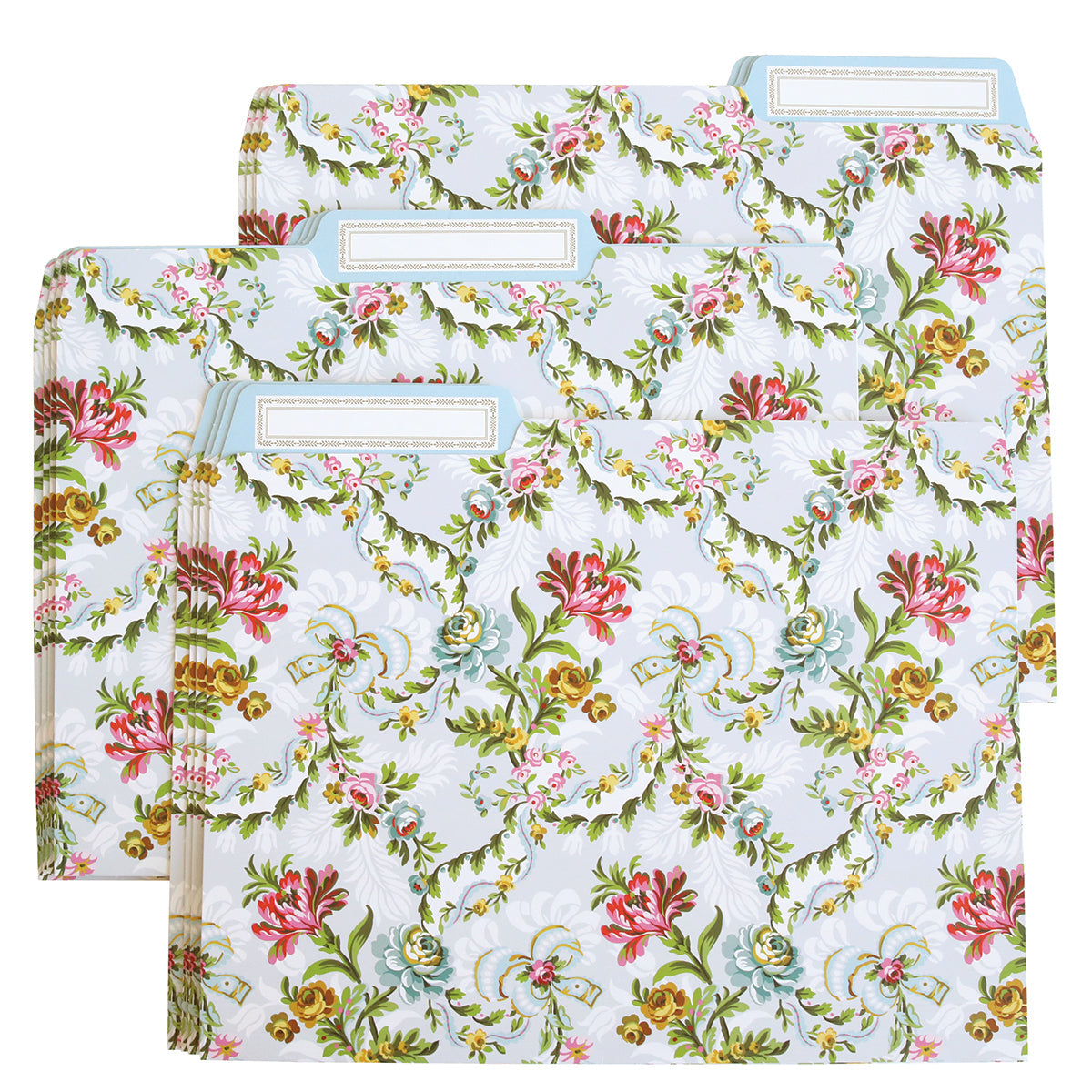 Anna Griffin Phoebe floral file folders with colorful flower patterns and durable paper material for organized filing.