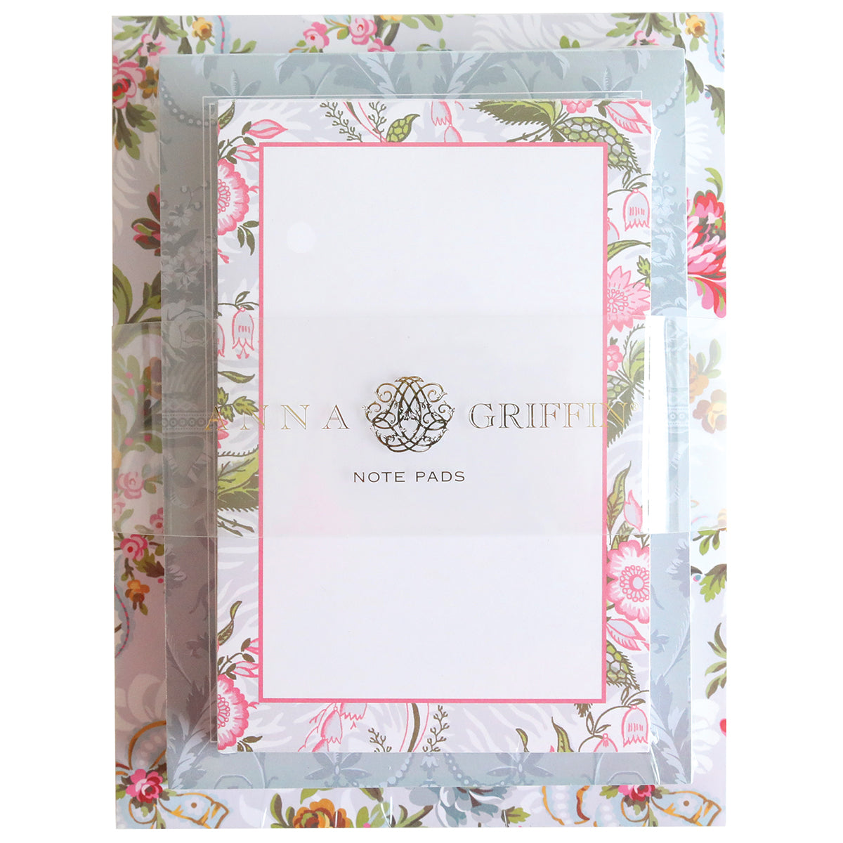 Anna Griffin Phoebe note pad set with floral designs and matching stationery in pastel colors, perfect for writing and organizing.