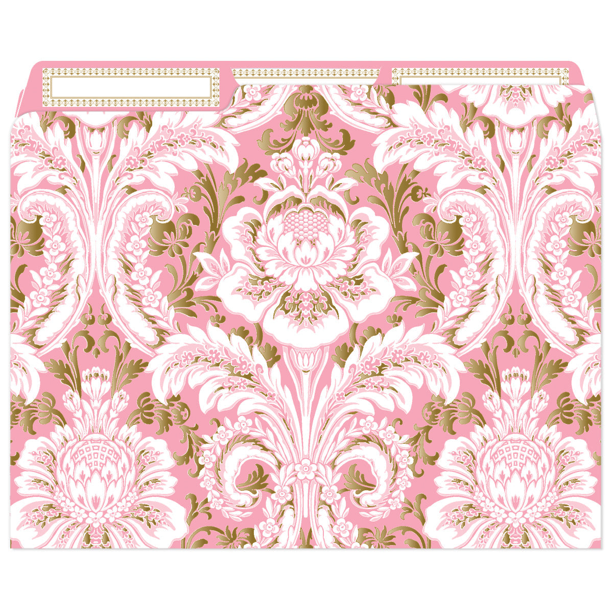 Pink damask foil file folder by Anna Griffin Inc. featuring elegant damask pattern and foil accents, ideal for organizing documents.