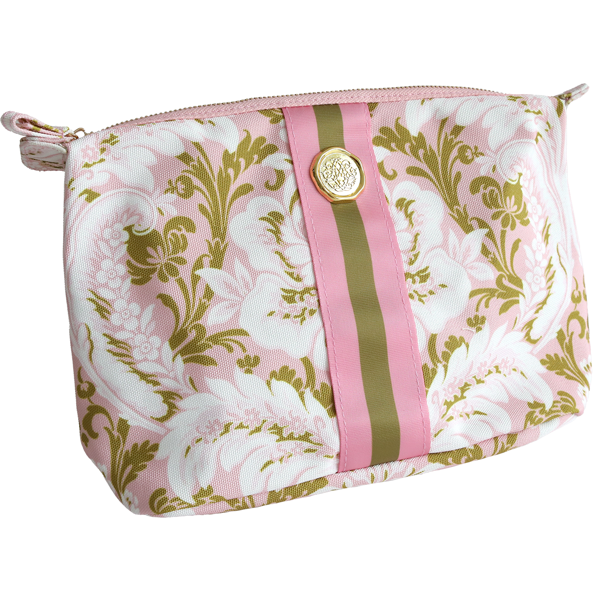 Pink damask large cosmetic bag by Anna Griffin Inc. with elegant floral pattern and spacious interior for makeup and travel essentials.