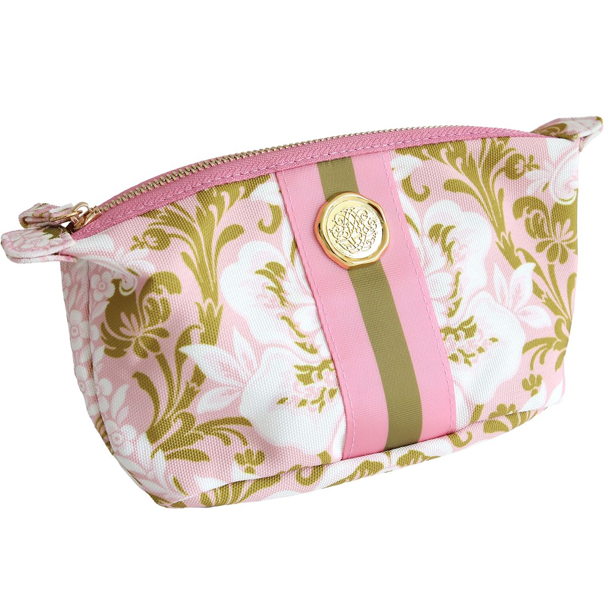 Pink damask small cosmetic bag by Anna Griffin Inc. featuring elegant floral pattern and compact design for travel or everyday use.
