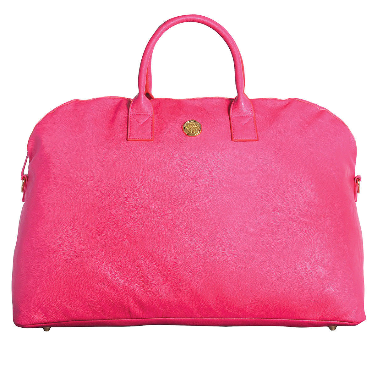 Raspberry pink duffle bag by Anna Griffin Inc. with sturdy handles and spacious interior, ideal for travel and gym use.