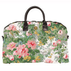 Virginia Duffle Bag by Anna Griffin Inc. in beige with leather accents, shown with handles and spacious interior.