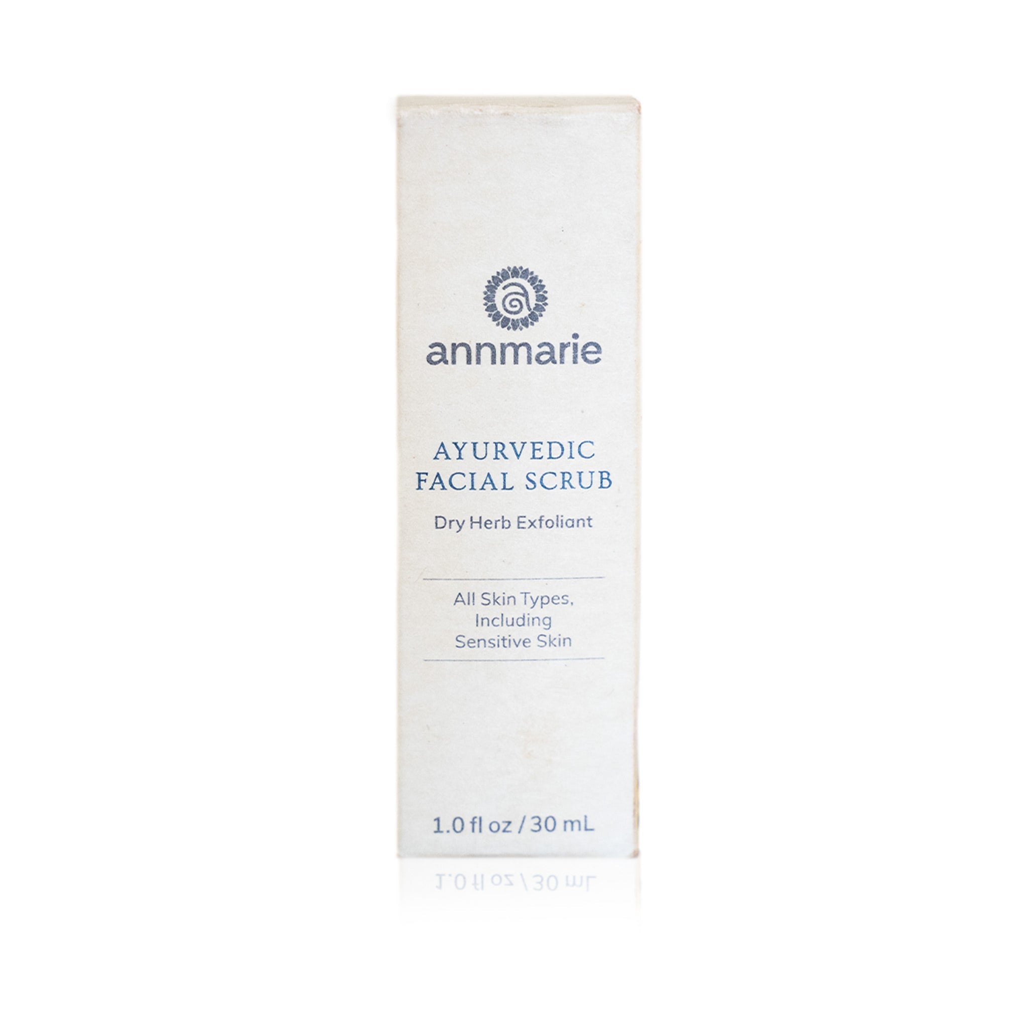 Ayurvedic Facial Scrub by Annmarie Skin Care in 30ml tube, natural exfoliant for glowing skin, displayed on a neutral background.