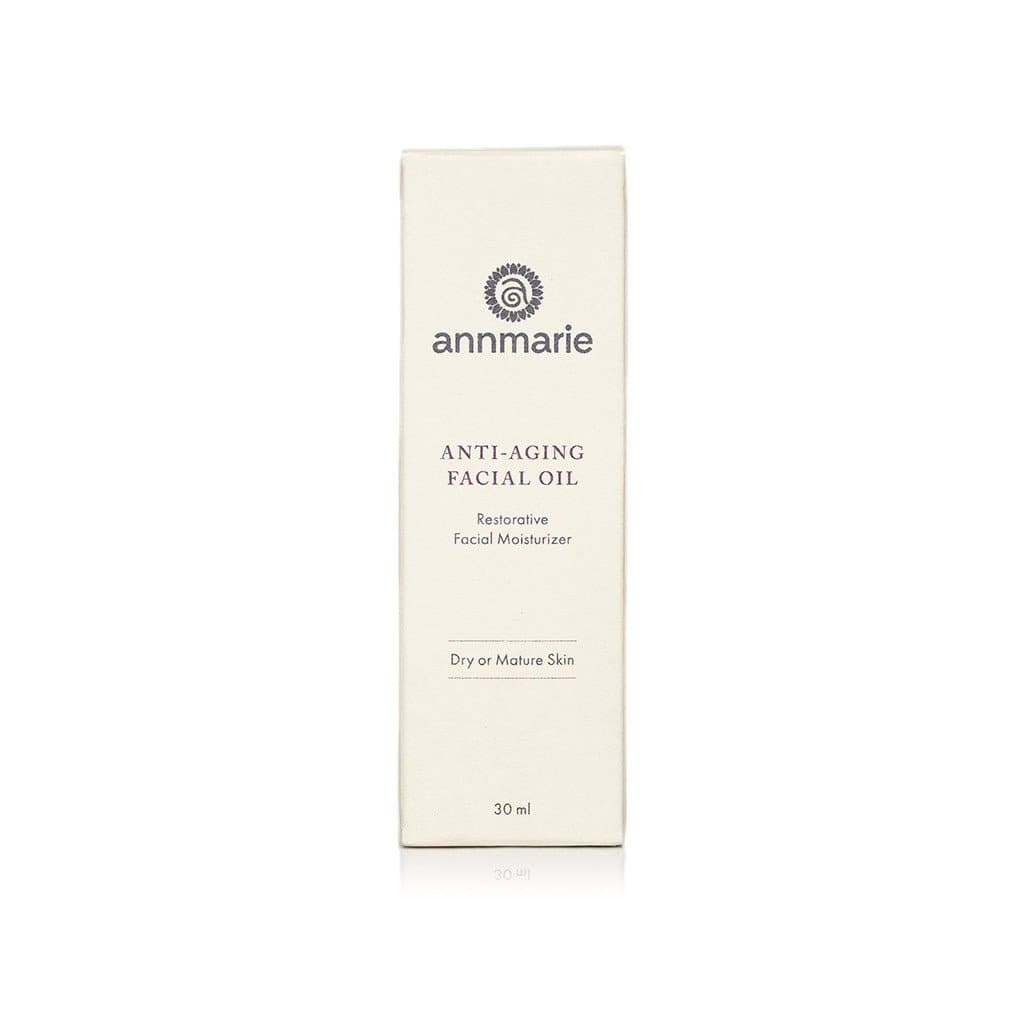 Anti-aging facial oil in a 30ml bottle from Annmarie Skin Care, highlighting its natural, nourishing skincare properties.