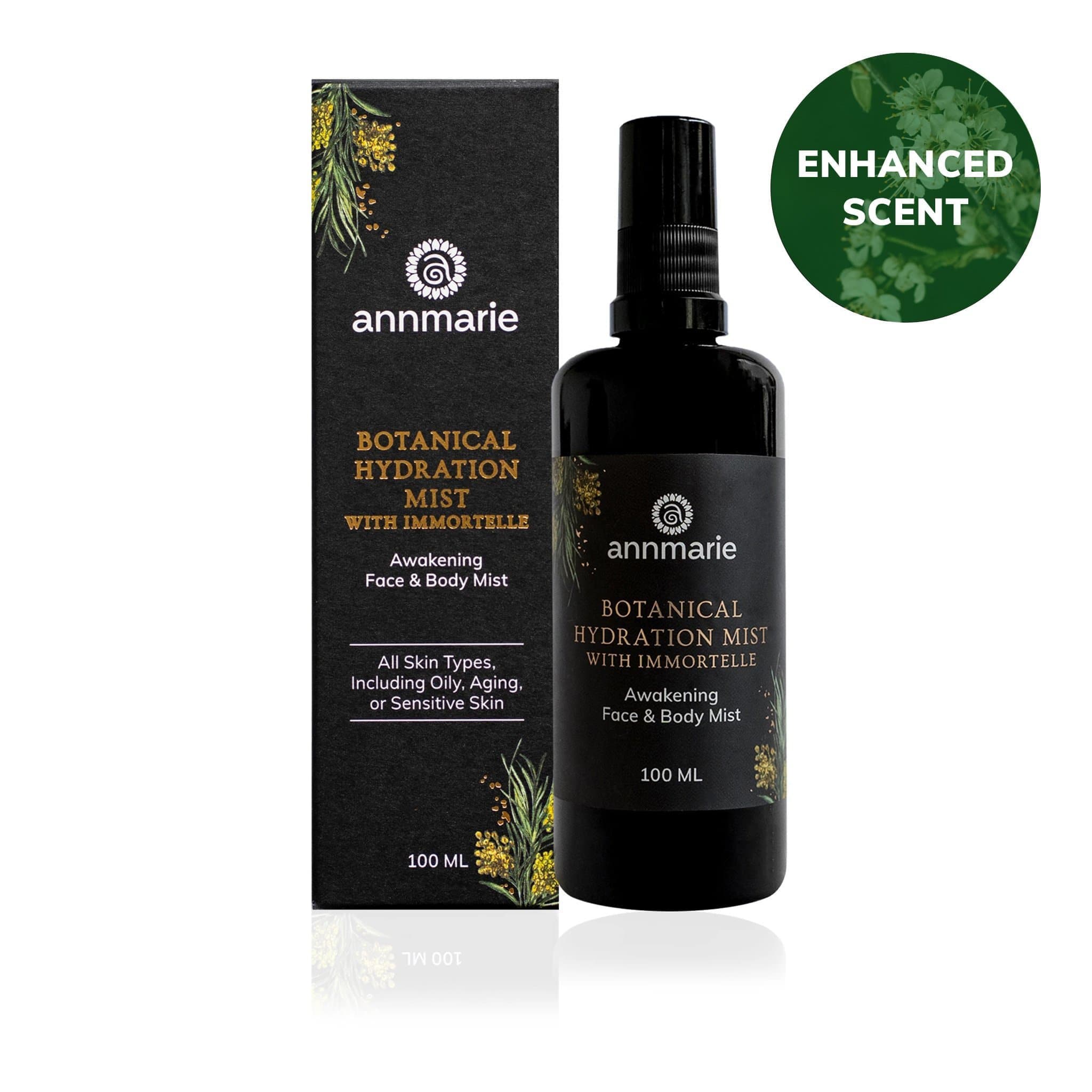 Botanical Hydration Mist with Immortelle by Annmarie Skin Care in a 100ml spray bottle, featuring natural herbal ingredients.