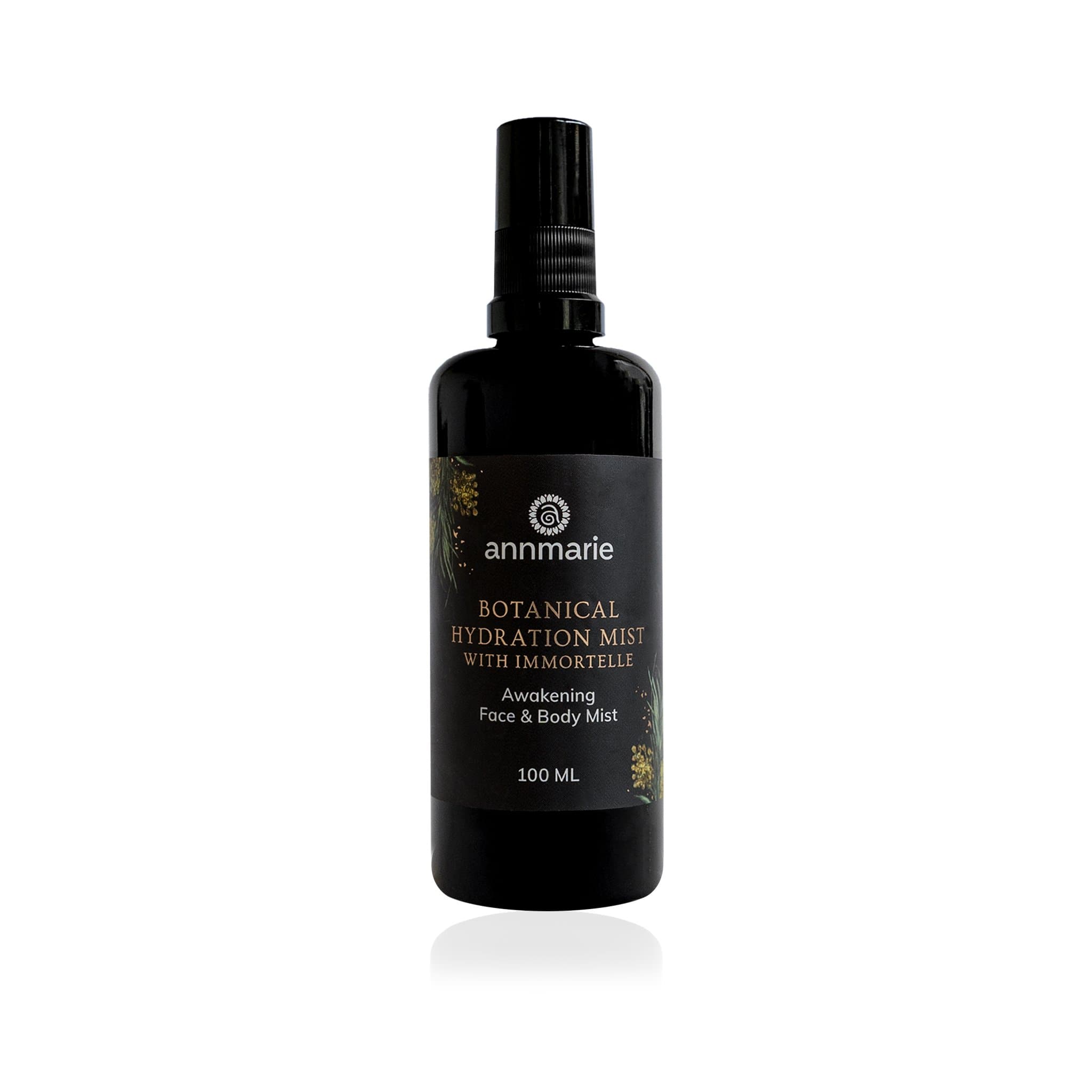 Botanical Hydration Mist with Immortelle by Annmarie Skin Care in a 100ml spray bottle, featuring natural herbal ingredients.