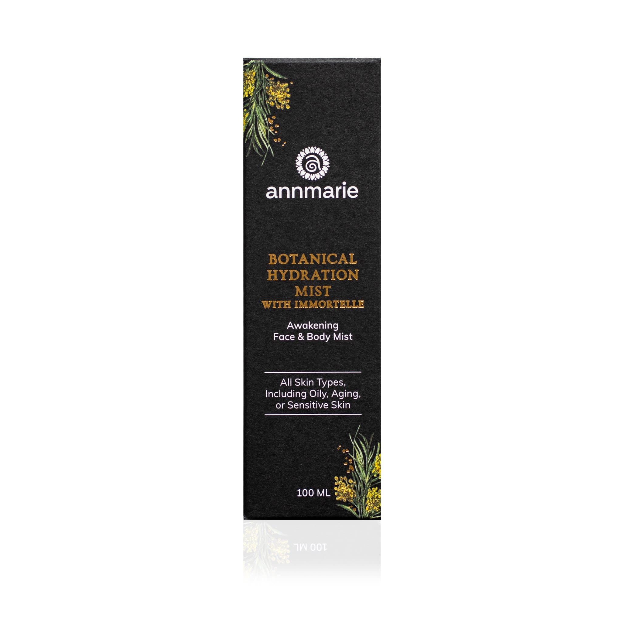 Bottle of Annmarie Skin Care Botanical Hydration Mist with Immortelle, 100ml, featuring a clear spray bottle with botanical ingredients visible.