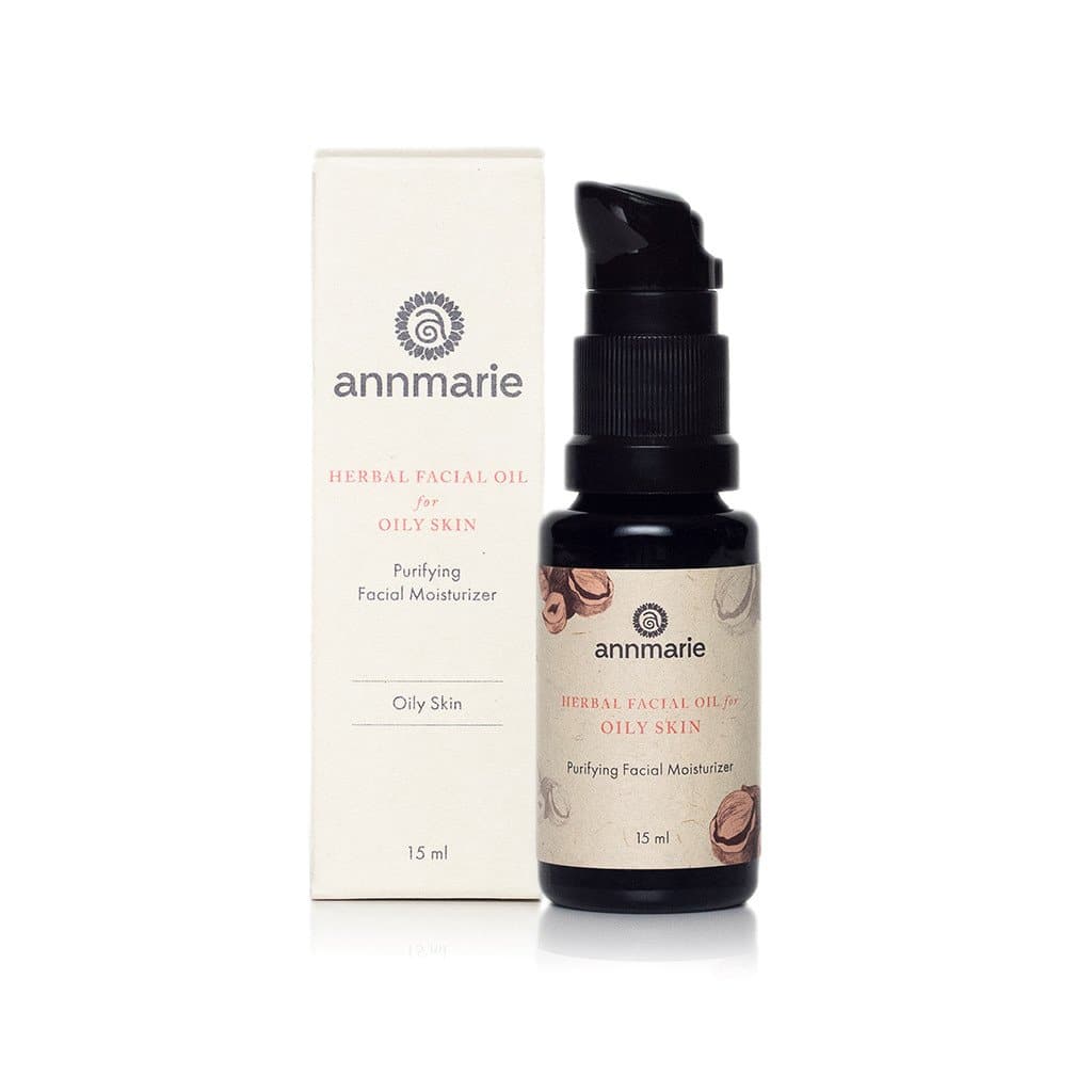 Herbal facial oil for oily skin by Annmarie Skin Care in a 15ml bottle, designed to balance and nourish oily skin.
