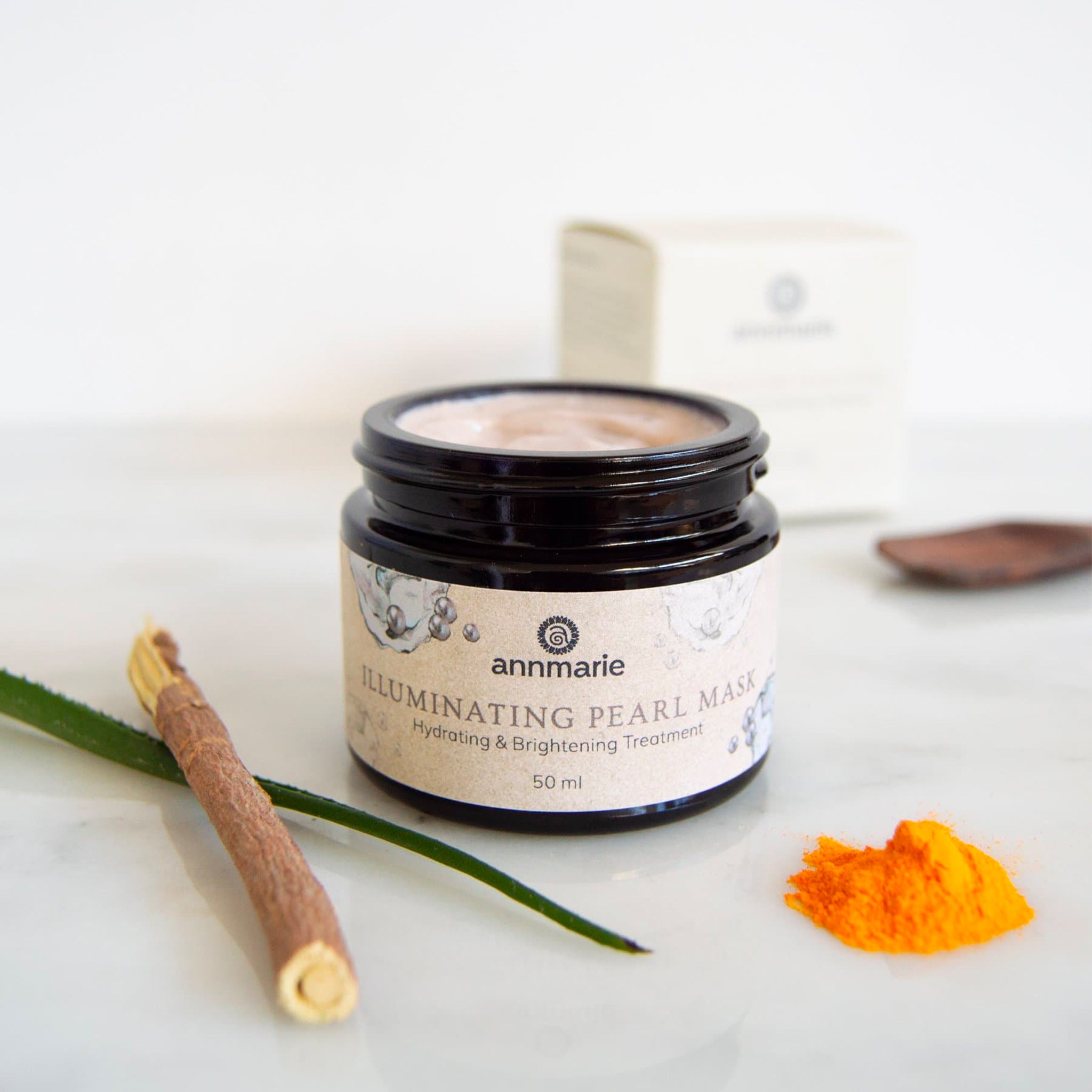 Annmarie Skin Care Illuminating Pearl Mask with hydrating and brightening effects, 50ml jar showing a pearl-colored facial mask.