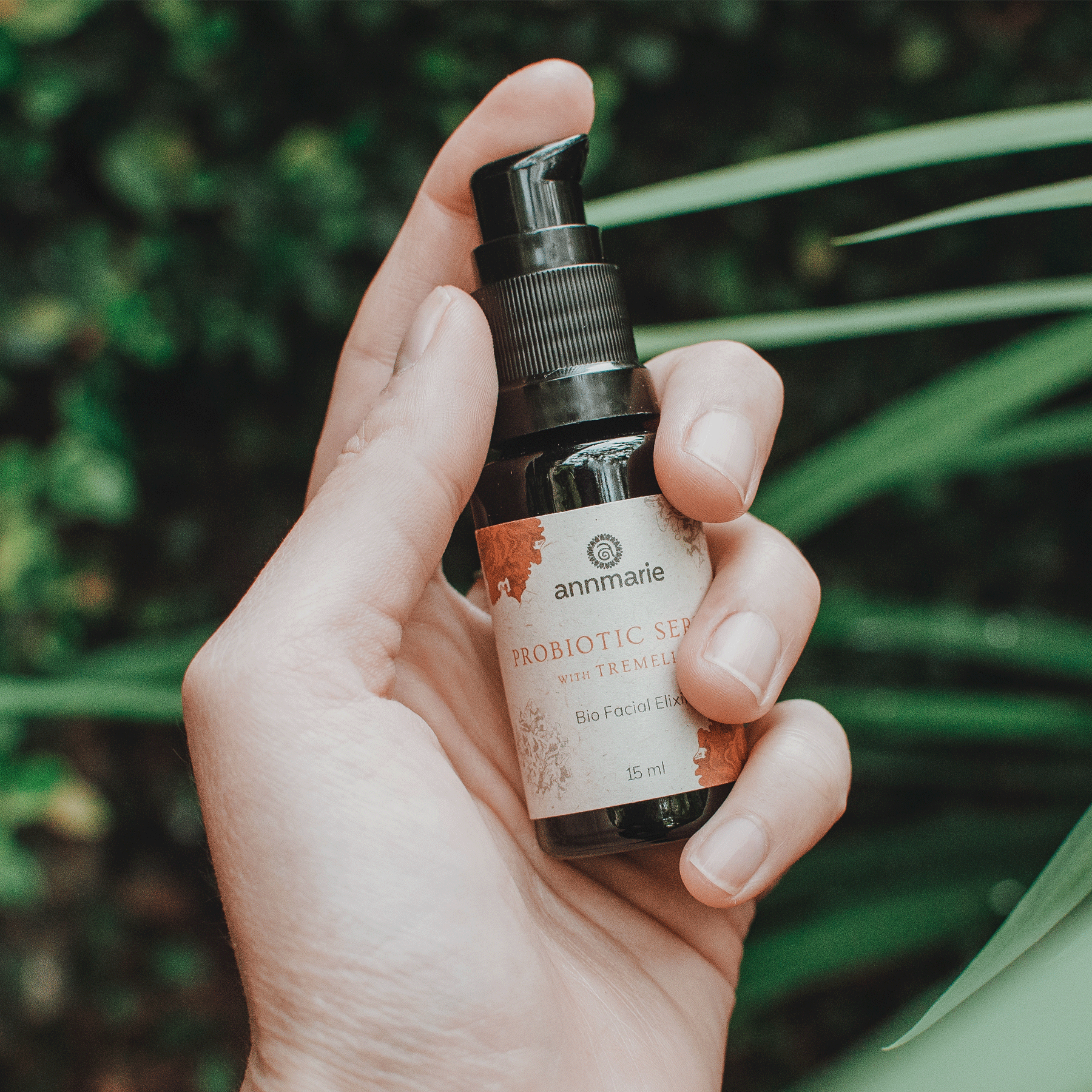 Probiotic serum with Tremella mushroom in a 15ml bottle by Annmarie Skin Care, promoting healthy, hydrated skin.