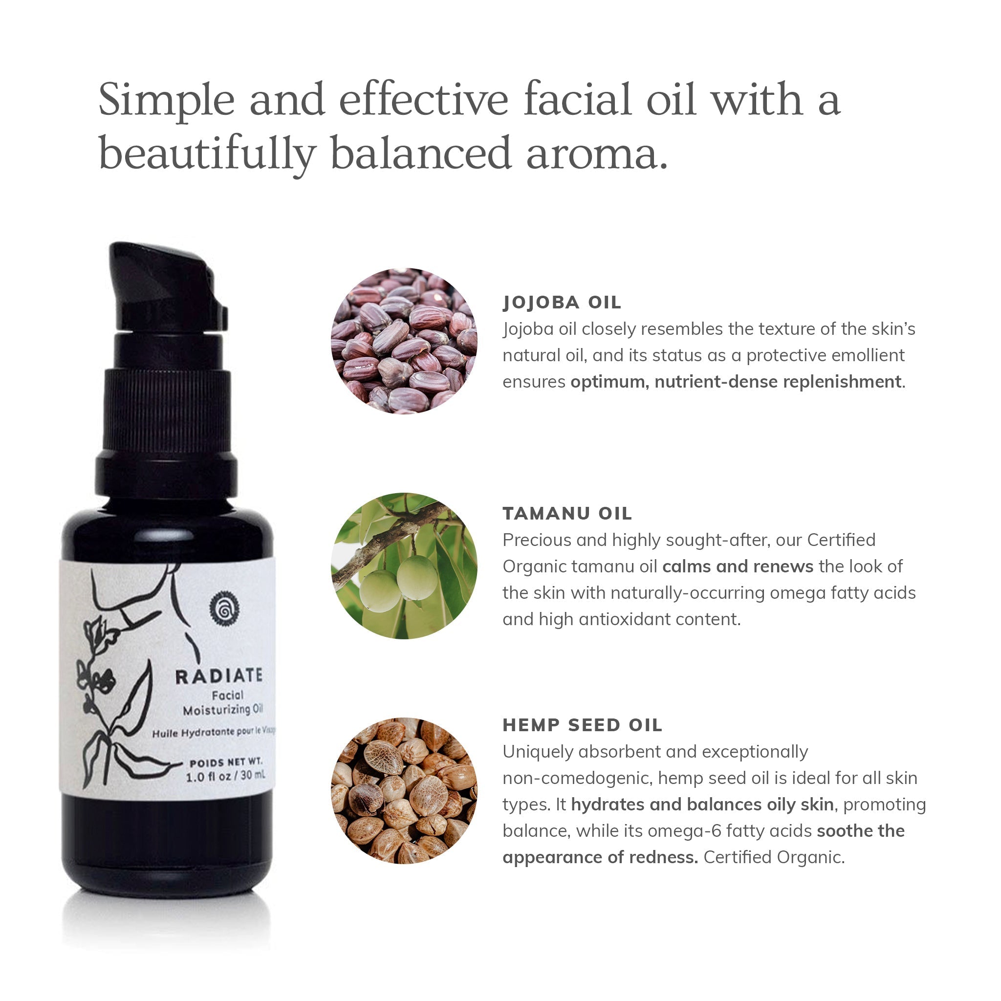 Annmarie Skin Care Radiate Facial Moisturizing Oil in 30 ml bottle, natural skincare product with nourishing ingredients.