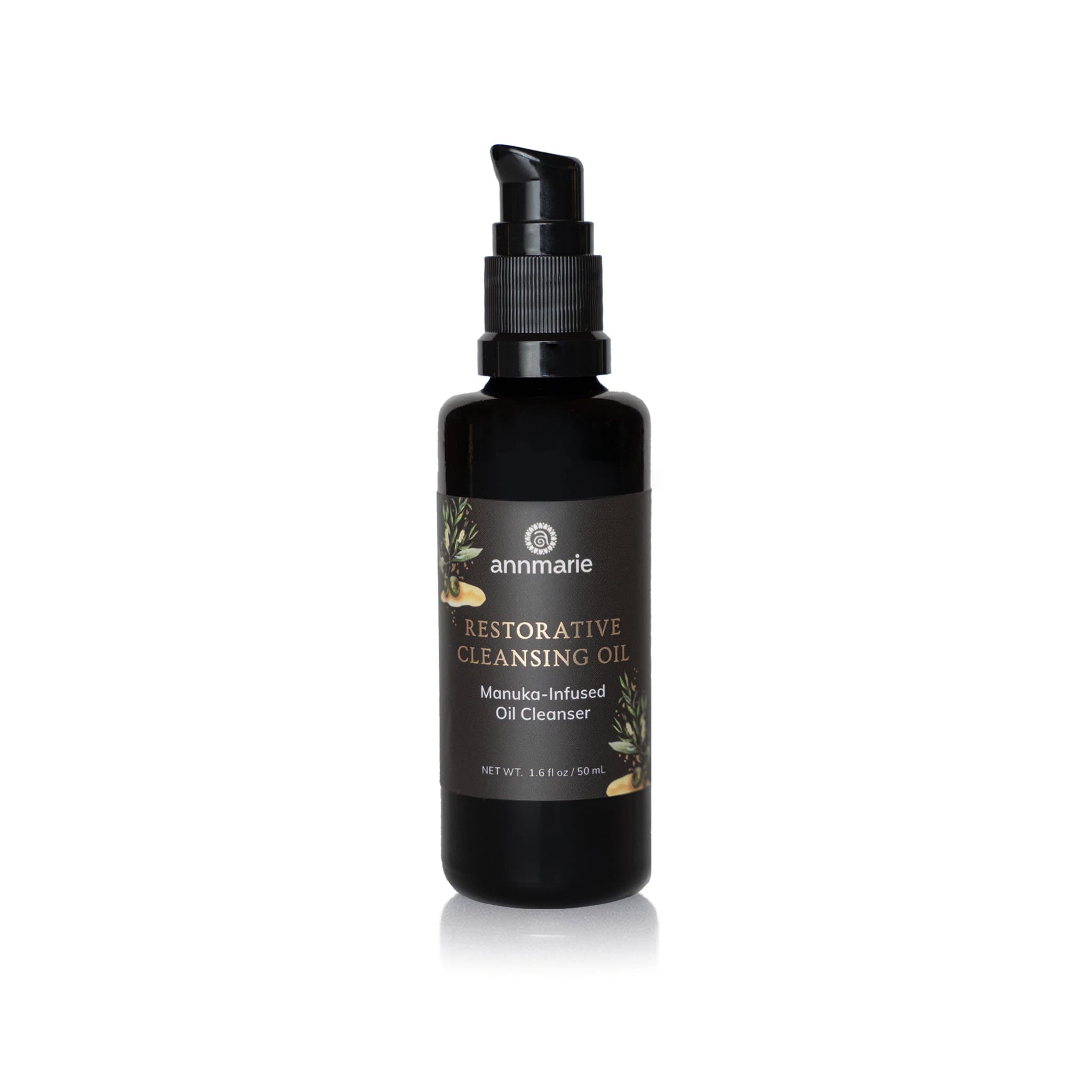 Bottle of Annmarie Skin Care Restorative Cleansing Oil in 50ml size with a natural skincare label.