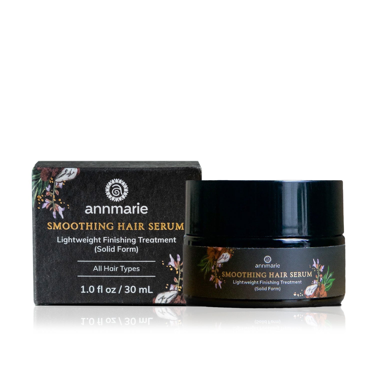 Smoothing Hair Serum by Annmarie Skin Care in a 30ml bottle, designed to reduce frizz and add shine to hair.