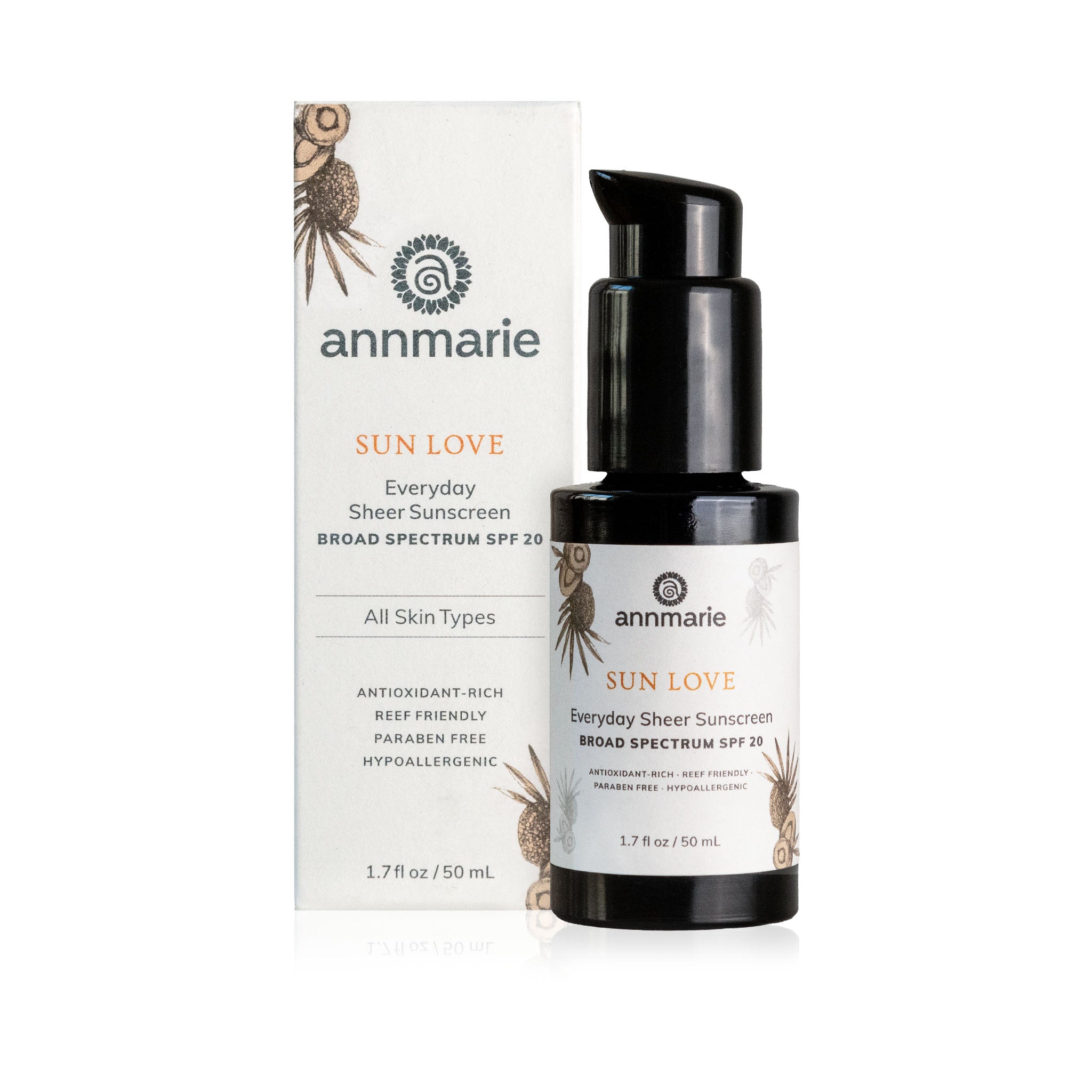Annmarie Skin Care Sun Love Everyday Sheer Sunscreen in 50ml bottle, lightweight SPF protection with a smooth, sheer finish.