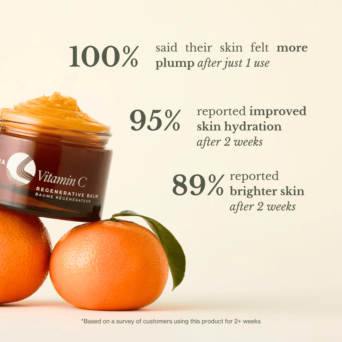 Apoterra Vitamin C Regenerative Facial Oil with balm texture, showing a bright, plump, and hydrated skin appearance.