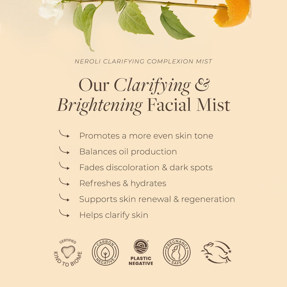 Apoterra Neroli Clarifying Complexion Mist toner in a clear spray bottle, highlighting its natural ingredients and refreshing application.