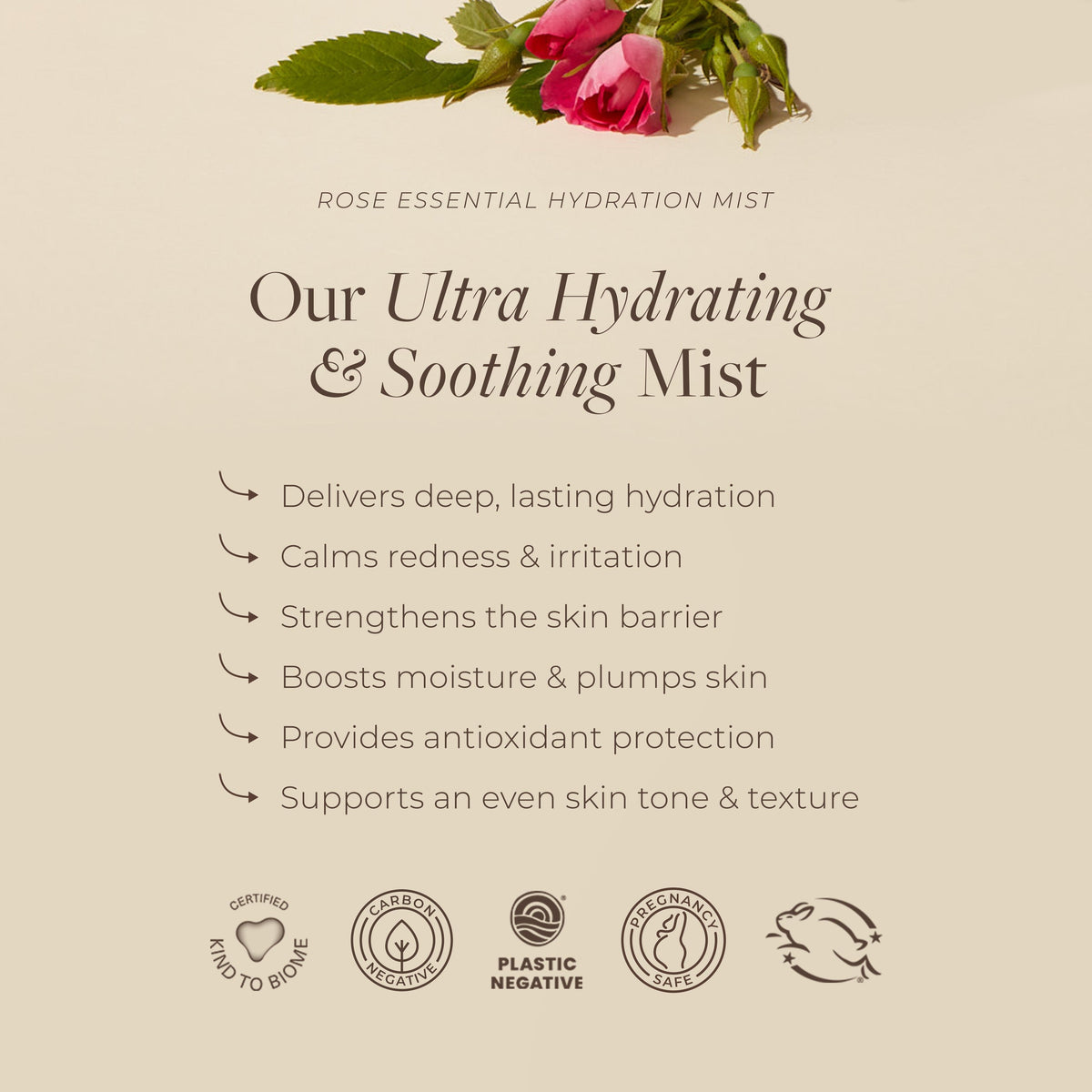 Apoterra Rose Hydrating Mist toner in a spray bottle, featuring rose extract and natural ingredients for skin hydration and refreshment.