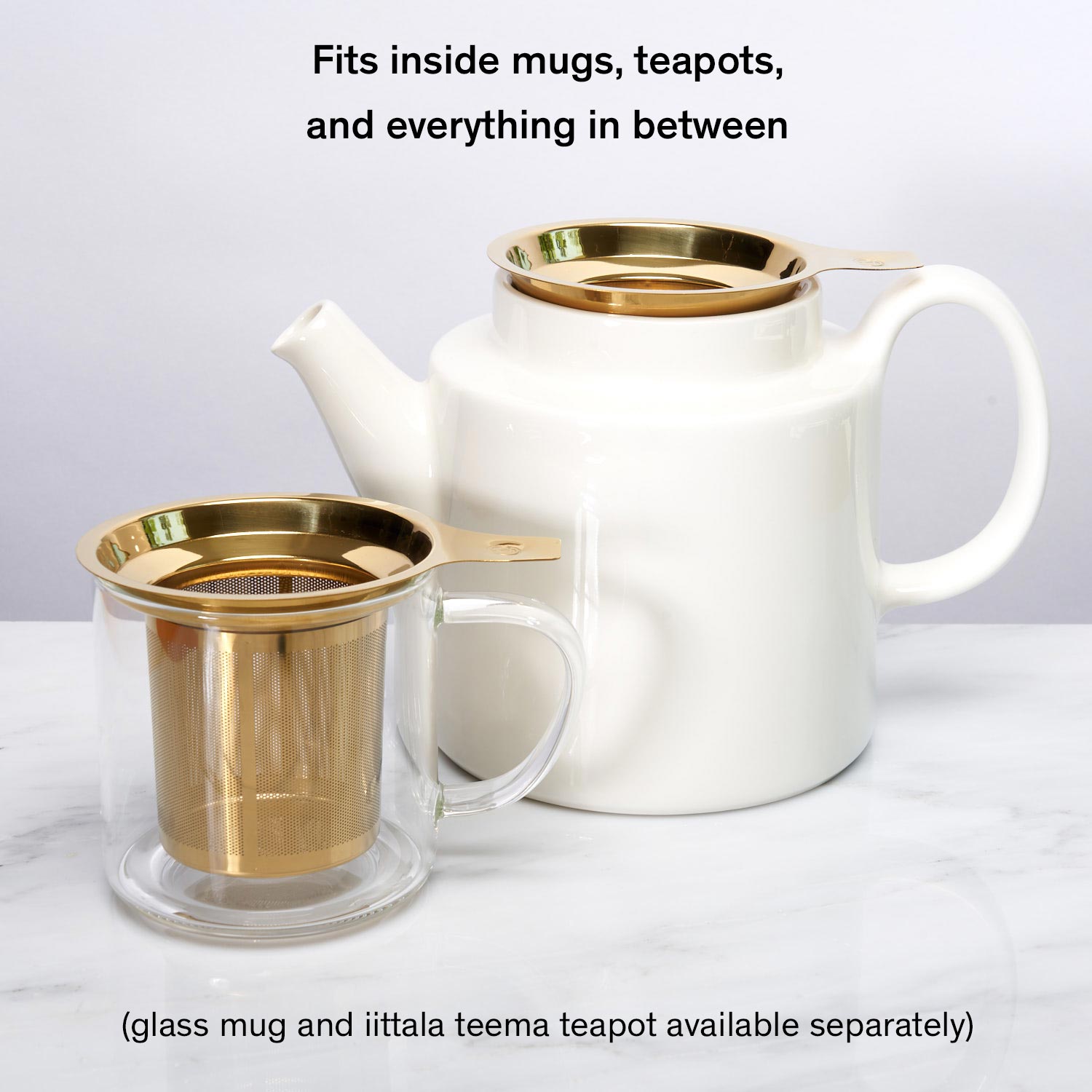 August Uncommon Tea stainless steel one cup infuser for tea, with a mesh basket and handle, replacing traditional tea balls.