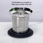 August Uncommon Tea stainless steel one-cup infuser for loose leaf tea, with a sleek design and easy-to-use brewing basket.