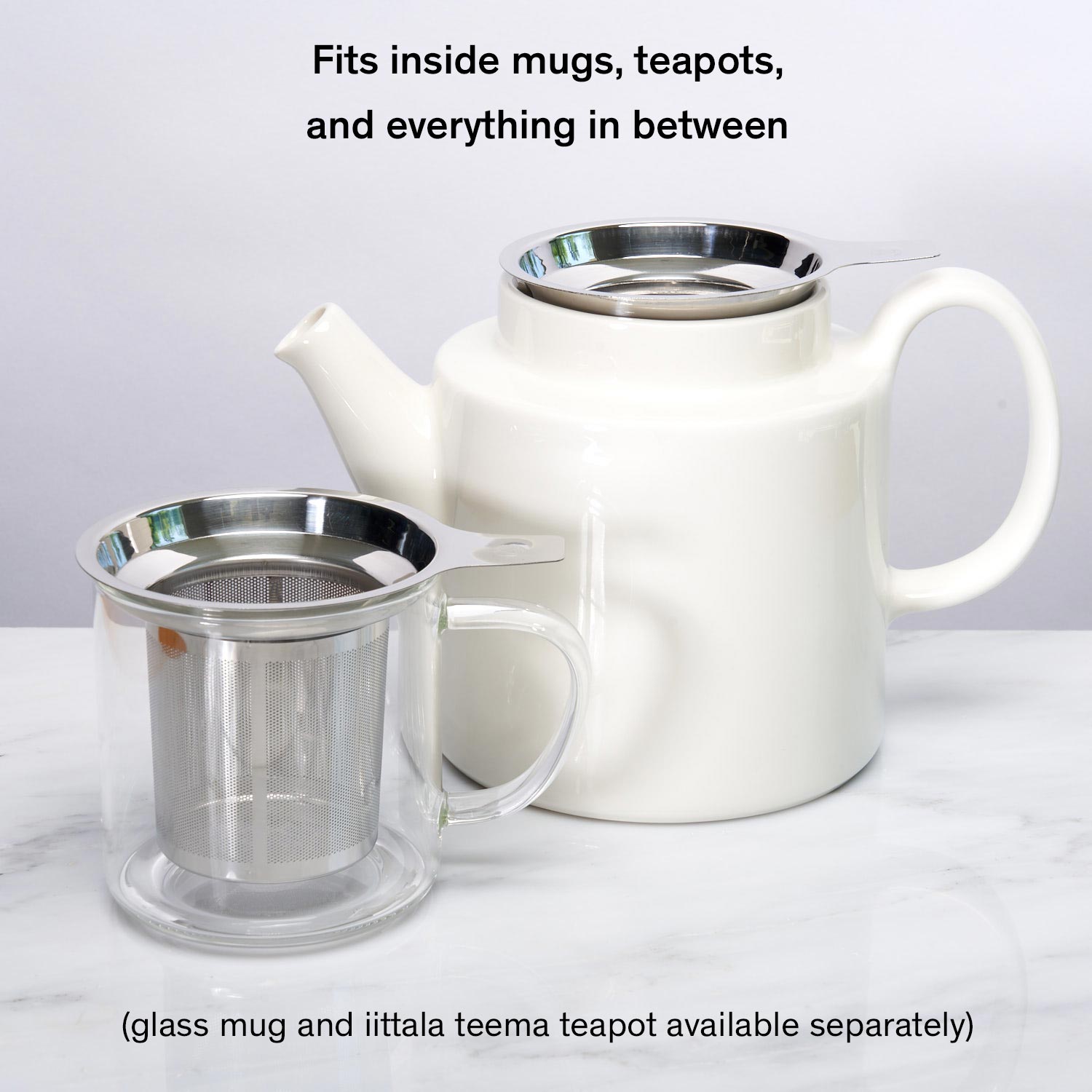August Uncommon Tea stainless steel one-cup infuser for tea, featuring a modern design for easy brewing and steeping.