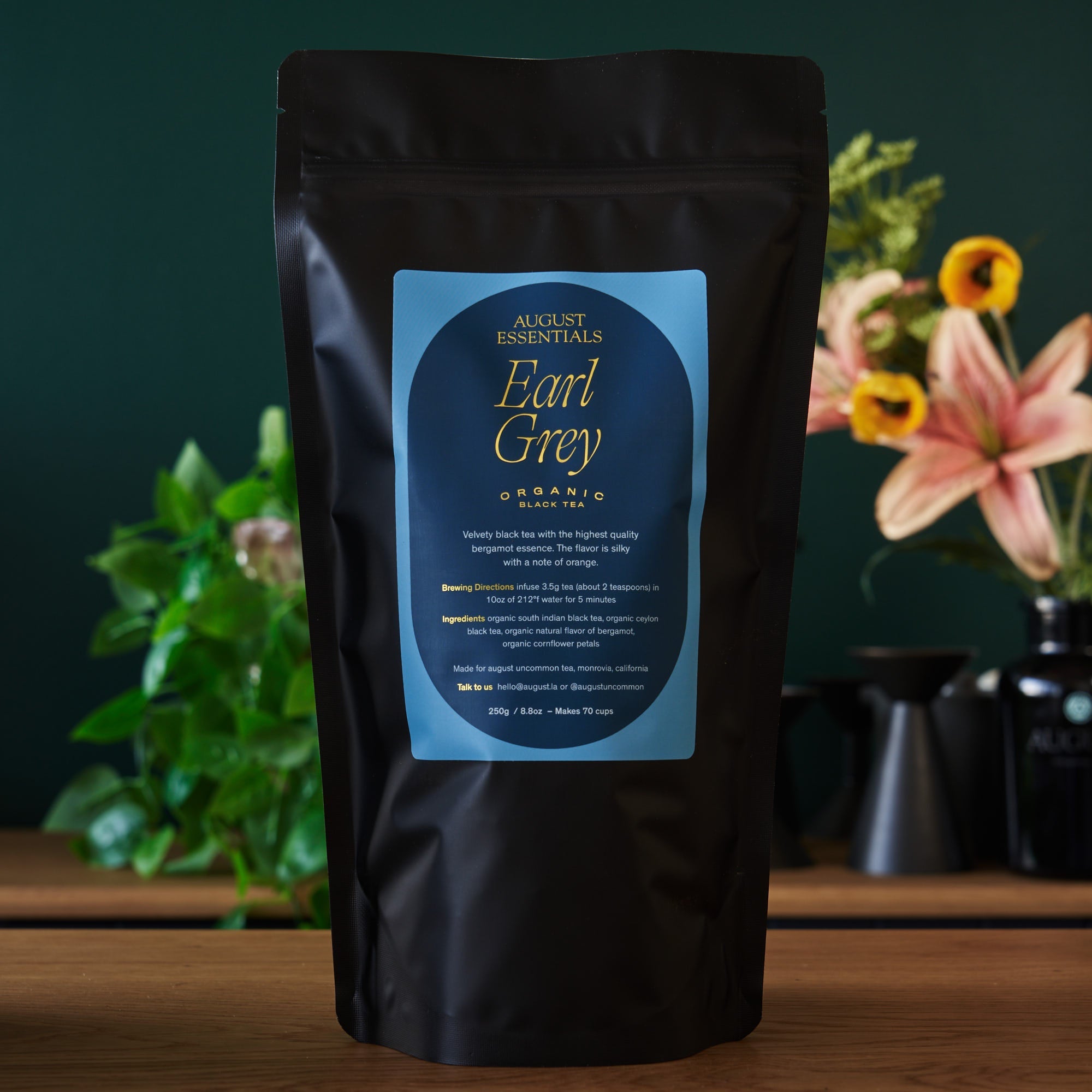 August Uncommon Tea Essentials Earl Grey Black Tea in a 15-cup bag, showcasing the black tea packaging and branding.