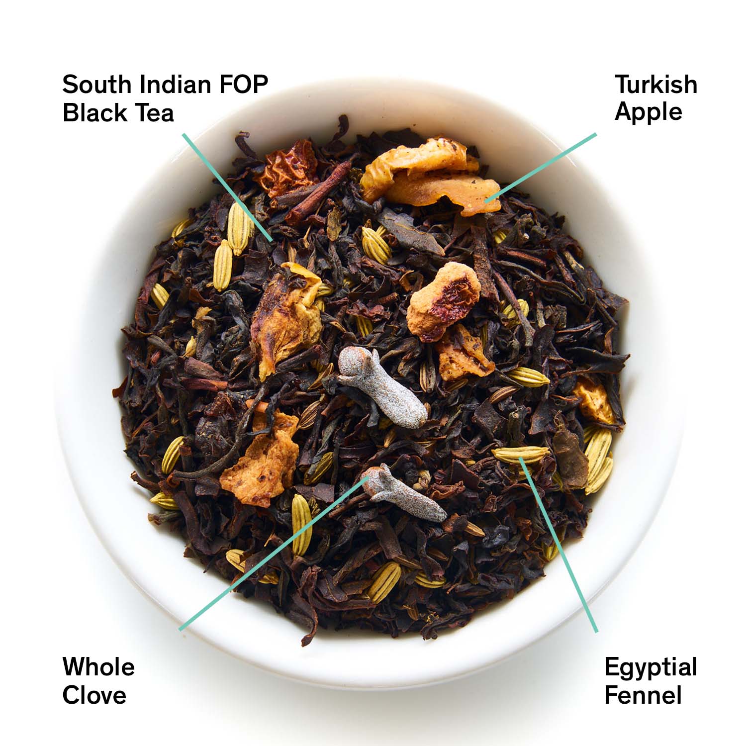August Uncommon Mackintosh Crisp Apple Black Tea bag, rich black tea with apple flavor, packaged in a 15-cup bag for beverages.