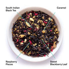 Razzmatazz Raspberry Burnt Sugar Black Tea bag from August Uncommon Tea, featuring vibrant raspberry and rich burnt sugar flavors.
