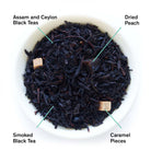 August Uncommon Peach Bourbon Black Tea bag, black tea with peach and bourbon flavor, in a 15-cup bag for Southern Gothic beverage.