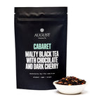 Cabaret Cherry Chocolate Black Tea tin by August Uncommon Tea featuring black tea with cherry and chocolate flavors in a 28-cup tin