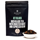 Jet Black Roasty Coffee Black Tea by August Uncommon Tea in a 28-cup tin, showcasing rich black tea leaves with a dark, roasted appearance.