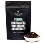 Passage Hazelnut Chocolate Black Tea in August Uncommon Tea 28-cup tin, rich black tea with hazelnut and chocolate flavor.