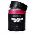 Black Metallic Violet Elderberry Black Tea by August Uncommon Tea, 15 tea bags in a packaging image.