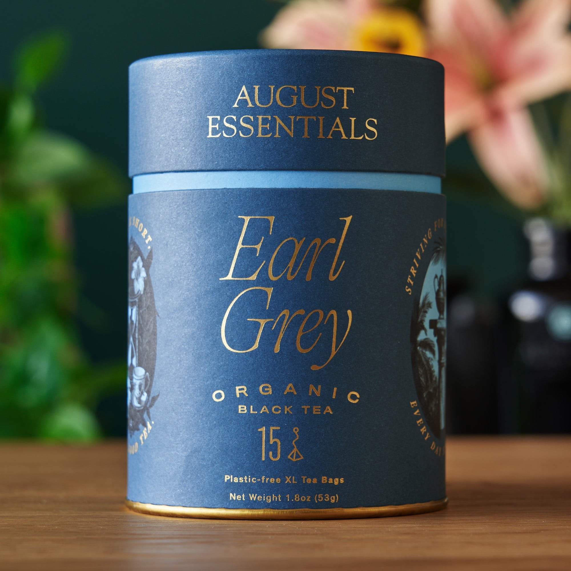 Box of August Uncommon Tea Essentials Earl Grey Black Tea with 15 tea bags, showcasing the packaging design.