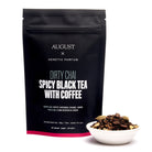 August Uncommon Tea Dirty Chai tin featuring spicy black chai tea with coffee in a 28-cup container.